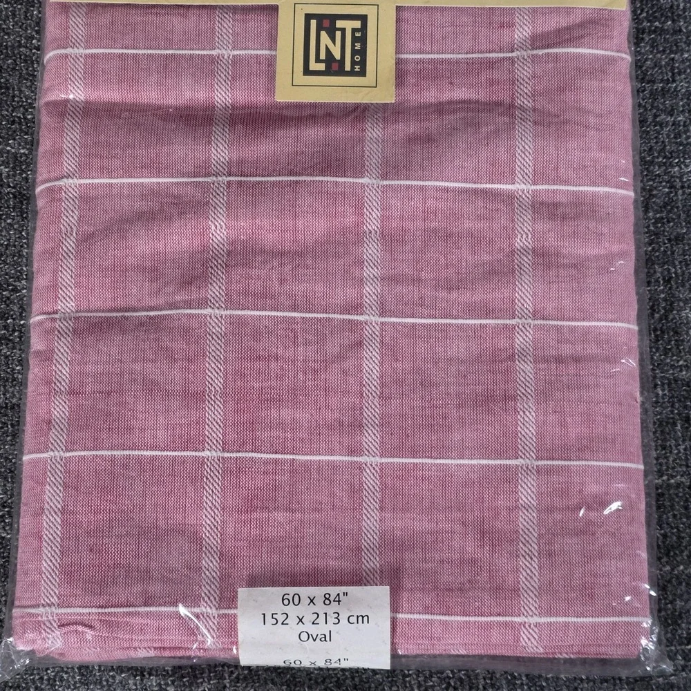 LNT Home Oval Tablecloth 100% Cotton Red Plaid Cherry 60x84